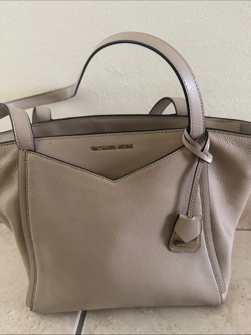Michael Kors Taupe Leather Tote with Top Handles